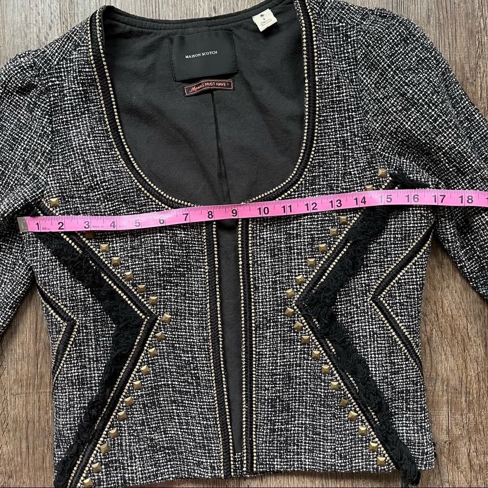 Maison Scotch Studded Frayed Bohemian Tweed Blazer - small - Picture 5 of 14